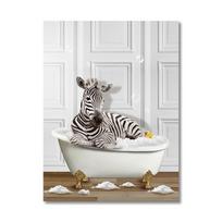 Juokingi gyvūnai Sienų meno plakatai Spaudiniai Besimaudanti žirafa Pingvinas Dramblys Zebra Drobės tapyba Paveikslas vonios kambariui Kambarys Namų dekoras 21x30cm No Framed white
