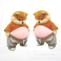 Funny 3D Shiba Inu Dog Belly Sticker Squeeze Toy Cute Puppy in An Orange Outfit Fidget Toy Silicone Self-Adhesive for Kids Gifts beige