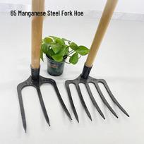 Multi-Tined Agricultural Hoe and Rake for Soil Loosening, Tilling, and Digging 65 Manganese Steel Two-Tined Fork Hoe brown