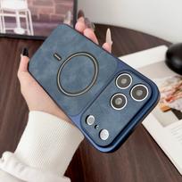 Fashion Leather Phone Cases For iPhone 17 Air 16 15 14 13 Pro Max For Magsafe Magnetic Wireless Charge Shockproof Cover Fundas iPhone 13 gray