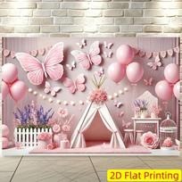 2D Pastel Butterfly Tent Birthday Background Cloth Photo Booth Prop 47.2x31.5inch/120*80cm gray