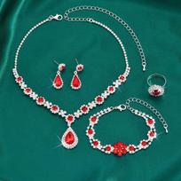 4PCS copper Color Crystal Drop Necklace Earrings Bracelet Ring Jewelry Set for Women Rhinestone Wedding Party Accessories gray
