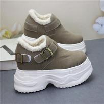 Fashion 12CM Suede Microfiber Leather Fashion Plush Autumn Boots Spring Women Ankle Boots Platform Wedge Flat Winter Chimney Shoes 34 smėlis