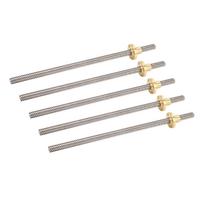 5 Pcs T8   Screw 2mm Pitch 8mm   200mm Linear Motion Threaded Rod with Brass Nut for 3D Printer