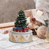 Christmas Music Box Musical Figure Xmas Desktop Rotating Resin Figurine for Office Train 10.5x10.5x15cm black