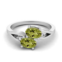 6X4mm Oval Peridot 925 Sterling Silver Dual Stone Bypass Women Engagement Ring 10 balta