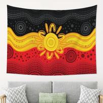 Indigenous Flag Design Tapestry  Vibrant Aboriginal Art Wall Hanging with Sun Motif  Tribal Patterns Horizontal Decor 74x94cm(29x37in) red