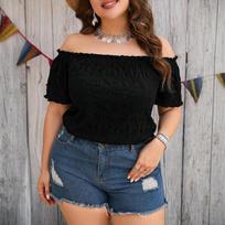 Women Sweet Spicy Style Solid One Shoulder Cropped Short Sleeve Tube Top T Shirt 1XL juoda