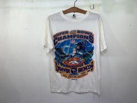 Vintage 90s Denver Broncos Super Bowl Champions National Football League NFL Official Locker Room Tee Starter L Youth ( M) Adult 150 blue