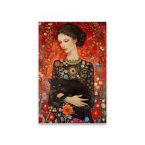 Gustav Klimt Moteris ir katė Spaudos plakatas Juoda katė Menas Klimto Sienos menas Gėlių spaudinys Elegantiška moteris Drobės tapyba Katės meno dekoras 21X30CMNo Framed brown