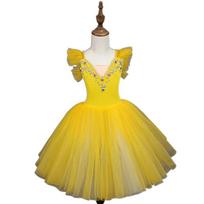 Mergaičių mažiukų princesės baleto tutu suknelė - Vaikų šokių ir dailiojo čiuožimo kostiumas 140 cm yellow