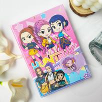 Chibi K-POP Demon Hunters HUNTRIX Anime Magnetic Buckle Notebook, Colorful Page Journal, Student Stationery & Festival Gift (As shown-279)- pink