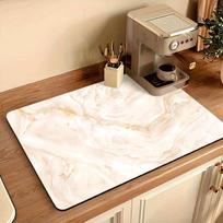 1Pcs Rubber Drying Mat With Ivory Golden Print For Coffee Shop Restaurant Kitchen Carpet Tableware Durable Diatom Mud Table Mat Pet Mat Coffeeware 30*40cm beige