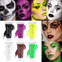 6pcs Halloween Face and Body Paint Cream Set, Glow Neon Fluorescent Makeup, Long Lasting Waterproof Cosmetic for Skeleton Clown Cosplay Festival Rave 6pcs yellow
