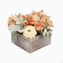 Flower Arrangement with Wooden Pot Rustic Vase Autumnal Artificial beige