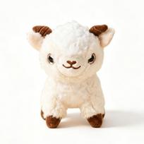 Cute White Baby Goat Plush Doll Soft Fluffy Sheep Stuffed Animal Toy With Brown Horns Kawaii Small Farm Animal Figure white