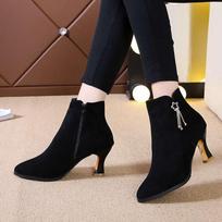 Autumn Winter Black Female Short Shoes Pointed Toe Booties New in Heeled Women's Ankle Boots Designer Luxury Boot on Promotion 41 brown