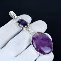 Ametisto pakabukas, 925 sterlinginio sidabro rankų darbo papuošalas, Ametisto sidabrinis pakabukas, Papuošalas vakarėliui moterims, Pakabukas Valentino dienos dovana 8 Cm violetinė