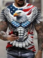 Vyriški patriotinis 3D erelio spaudinio marškinėliai Laisvalaikio apvalios apykaklės trumpomis rankovėmis megztinis vasaros mados lauko veiklai Vyriški drabužiai 5XL black