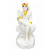 TreegoArt Marble Dust White Sai Baba Baba Murti Statue Shirdi Sai Idol for Home Pooja Temple Office Decor - 4 Inches Height (Approx) balta