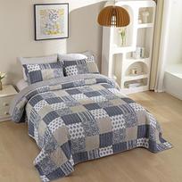 Dvipusis grynos medvilnės languotas pledas ir užvalkalų komplektas dvigulei lovai 230*250 cm Pillowcase 50*70 cm x2 white