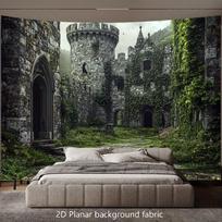 Luxury Large Gothic Castle Ruins Tapestry Backdrop Wall Hanging Fabric Fantasy Medieval Forest Scene Bedroom Headboard Accent De 100X70CM gray