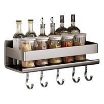 Sturdy Carbon Steel Kitchen Spices Rack Wall Mounted Without Drilling with Convenient Hook Daily Casual Use Accessory
