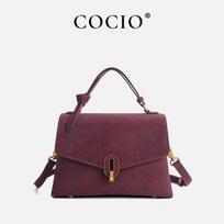 COCIO Winter Suede Crossbody Bag Womens Minimalist Shoulder With Zippered Interior Pocket Bordeaux Red brown