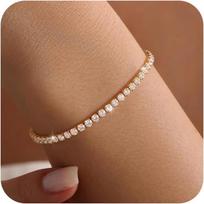 Tewiky teniso apyrankė 14K paauksuota/sidabruota 3 mm kubinio cirkonio apyrankės | Teniso apyrankės moterims, subtilios auksinės apyrankės moterims, nejuoduoja 6.5inches sidabras
