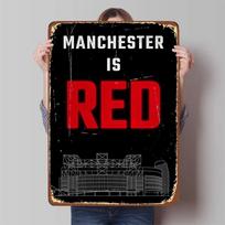 Manchester United Themed Metal Wall Art Old Trafford Stadium Decor Fan Collection Souvenir 30x40cm(11.8x15.7inch) red