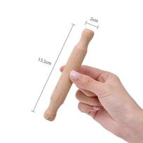 Neuždažytas mini medinis kočėlas vaikams - Tešlos spaudiklis ir koldūnų kočiotuvas Wood Color beige