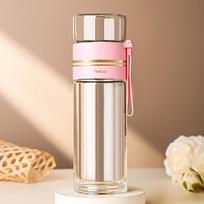 1PCS 520Ml Portable Glass Tea Infuser Double-Walled Borosilicate Glass Tea Mug with Stainless Steel Strainer Ideal for Office 500ML rožinė