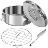 Stainless Steel Flan Pan with Lid 1.5QT Flan Mold with Handle 7.5×7.5×3 Inch Flan Maker with Steam Rack and Cake Spatula Rustproof Flanera Mold Q white