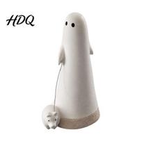 Small Ghost Sculpture for Bookshelf Dog Statue Cute Walking Figurine Spooky Resin Niche Holiday Gift Her Halloween Decoration Tabletop Mantel Shelf white