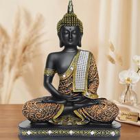 New Limited Edition 25 Centimetre Meditating Sitting Buddha Idol Statue showpiece Home Decor Decoration Items for Living Room and Gifts Onesize white