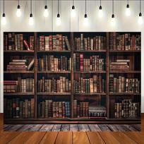 Vintažinis knygų lentynos foninis plakatas - Senovės bibliotekos knygų fotografijos fonas 70.9x43.3inch/180*110cm brown