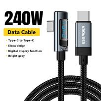 Essager 240W Type C to Type C Cable 90 Degree Angle 5A Fast Charger Type C Digital Display Cable for iPhone MacBook Pro Xiaomi 1m pilka
