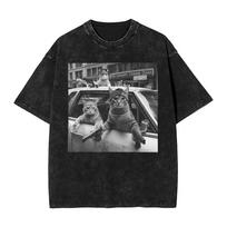 Funny Funny Gangster Cats Street Design TShirt Men Round Neck Cotton Washed T Shirt  Short Sleeve Tees Plus Size Clothing XXL gray