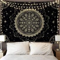 Bohemian Black Mandala Tapestry Psychedelic Wall Hanging for Bedroom Living Room Dorm Indian Decor Boho Aesthetic Wall Art 100X70CM gray