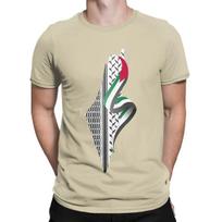 Vintage Palestinian Keffiyeh Palestine Map T-Shirt for Men Crewneck 100% Cotton T Shirts Short Sleeve Tees Plus Size Tops XXL chaki