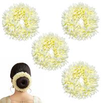 GLUN® Jasmine Flower Gajra for Hair Bun, Pack of 4 White Colour, Juda Hair Accessories for Women, Artificial Mogra Band beige