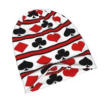 ZLIENSZUS Poker Card Print Knit Hat for Adults - of Spades & Poker, Suitable for Weekend Errands, Meetups, Casual Attire, Casual Style with Poker-Them One Size red