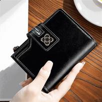 Women Short Wallet RFID Card Holder Retro Oil Wax Leather Wallet Large Capacity Tri-fold Multi Card Slots ID Window Zipper Coin Pocket Foldable Purse juoda