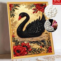 Black swan pearl painting kit features 5D pearls and a luxury floral mosaic art style. designed for home wall decoration. 40x50 black