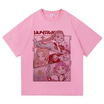 Demon Hunters 2025 Cartoon Movie T Shirt Huntrix Girl Group Men/women Clothing Vintage Harajuku High Quality Tops Cotton Tshirts M pink