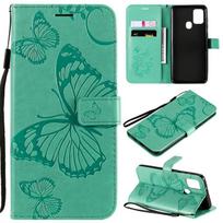 For Samsung Galaxy A21s 3D Butterflies Embossing Pattern Horizontal Flip Leather Case with Holder & Card Slot & Wallet(Rose Gold) For Samsung Galaxy A21s auksinė