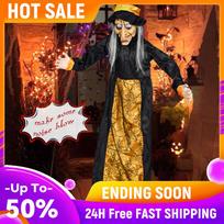 Halloween Hanging Animated Talking Witch with Sound & Action Voice Controlled W/ Light-up Red Eyes Ghost House Horror Decoration China Mainland brown