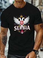 Serbijos nacionalinis herbas Dvi galvos erelis Karūna Raudona girlianda Marškinėliai 100% medvilnė Apvalus kaklas Trumpomis rankovėmis Vasaros Laisvalaikio Unisex Marškinėliai XL brown