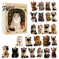 Christmas Advent Calendar for Cat Lovers, 24 Day Countdown Box with Holiday Tree Decorations Acrylic Pendants, Festive Hanging Decor Party Interactive A black
