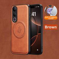 Belaidžio įkrovimo magnetinis dėklas, skirtas Vivo V50 Lite 5G V5e, apsauginis dangtelis, PU odos kietas galinis dangtelis Coque vivo V50e ruda